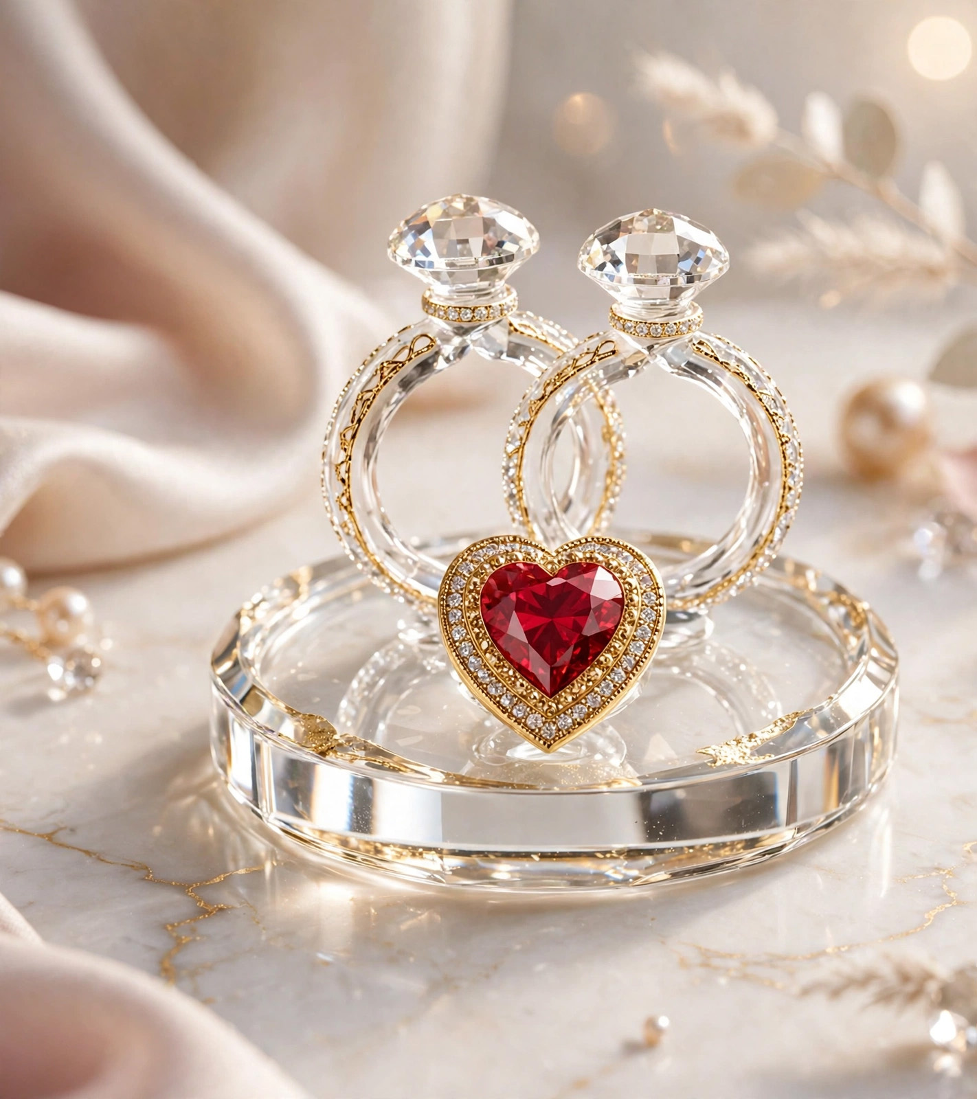 Crystal Double Ring with Heart